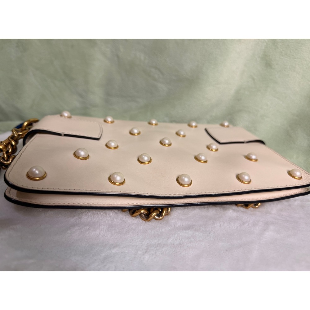 Gucci Queen Margaret Bee Pearl White Leather Shoulder Bag 453778 486628 - Picture 4 of 9